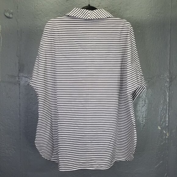 Ming Wang Heritage Fit Blouse Women's L Poplin Shawl Collar V-Neck Stripe NEW - Picture 6 of 16